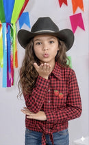 Camisa Xadrez Infantil Junina Preto e Vermelho - Festa e Quadrilha"