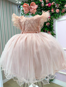 Vestido Infantil Angelie Cor Pêssego - Festa, Aniversário e Ensaio Fotográfico