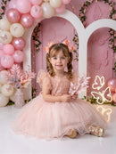Vestido Infantil Angelie Cor Pêssego - Festa, Aniversário e Ensaio Fotográfico